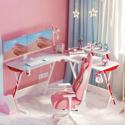 L Shaped Gaming Desk with Carbon Fiber Surface