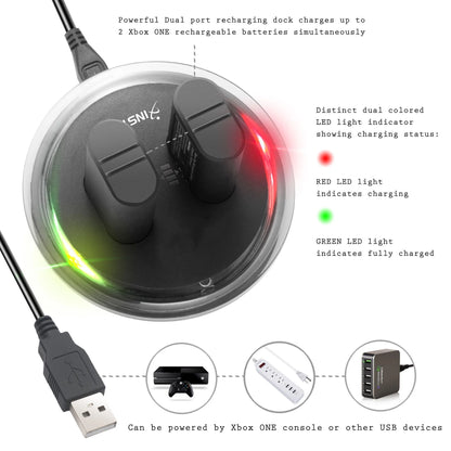 2-Pack Rechargeable Batteries Compatible with Xbox Series X, Series S, and Xbox One - Comes with 2 2800Mah Batteries and Charging Station - Smart LED Indicator
